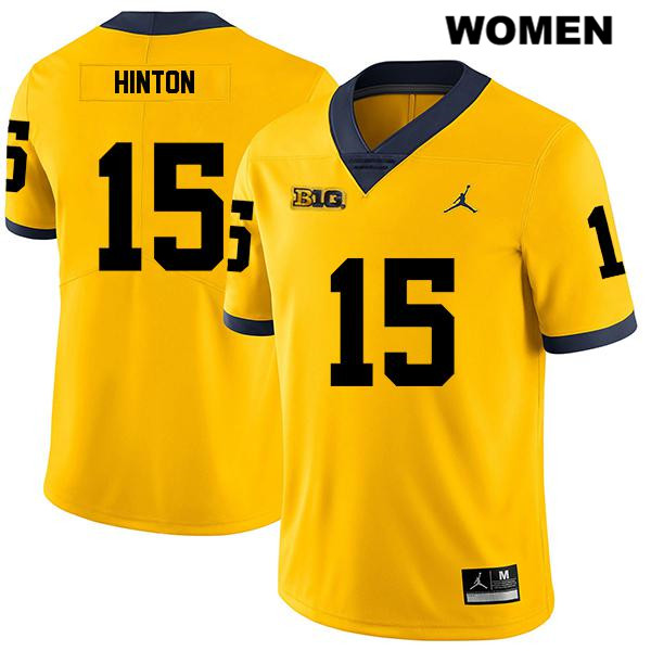 Women's NCAA Michigan Wolverines Christopher Hinton #15 Yellow Jordan Brand Authentic Stitched Legend Football College Jersey LZ25X42SE